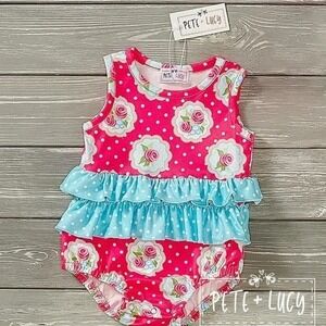 Pete + Lucy Shabby Roses Infant Romper  Girls Outfit 9-12‎ mos NWT